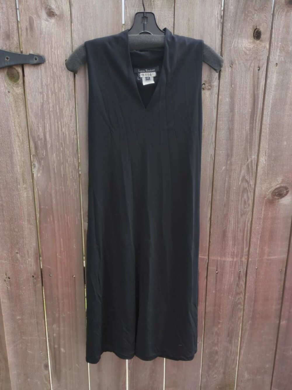 Lida Baday Black Sleeveless Midi Dress Size L Made in Canada Minimalist